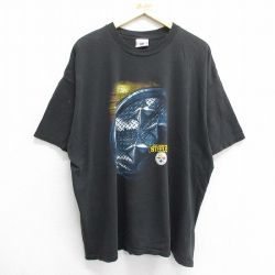XL★古着 半袖 ビンテージ Tシャツ メンズ 00年代 00s NFL ピッツバーグスティーラーズ 大きいサイズ コットン クルーネック 黒 ブラック アメフト スーパーボウル 24jul23 中古