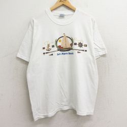 XL★古着 ヘインズ Hanes 半袖 ビンテージ Tシャツ メンズ 90年代 90s ヨット イカリ クルーネック 白 ホワイト 24jul24 中古