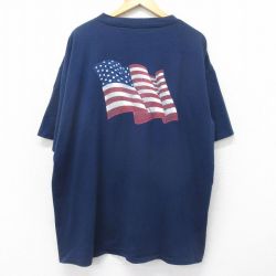【50%OFF】XL★古着 半袖 ビンテージ Tシャツ メンズ 90年代 90s 星条旗 U.S.MINT 大きいサイズ コットン クルーネック USA製 紺 ネイビー 24jul25 中古