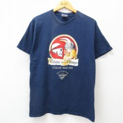 M★古着 ヘインズ Hanes 半袖 ビンテージ Tシャツ メンズ 00年代 00s スカル バイキング コットン クルーネック 紺 ネイビー 24jul25 中古