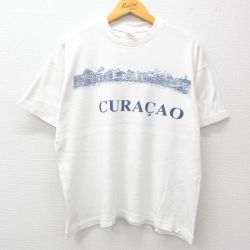 【50%OFF】XL★古着 半袖 ビンテージ Tシャツ メンズ 90年代 90s キュラソー 建物 コットン クルーネック 白 ホワイト 24jul25 中古