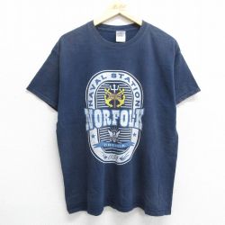 XL★古着 半袖 ビンテージ Tシャツ メンズ 00年代 00s NORFOLK バージニア コットン クルーネック 紺 ネイビー 24jul25 中古