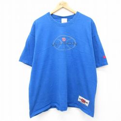 【50%OFF】XL★古着 ウィルソン 半袖 ビンテージ Tシャツ メンズ 90年代 90s ビッグロゴ バスケットボール 大きいサイズ コットン クルーネック USA製 青 ブルー 24jul25 中古
