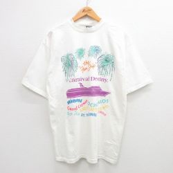 L★古着 半袖 ビンテージ Tシャツ メンズ 90年代 90s 船 花火 マイアミ コットン クルーネック USA製 白 ホワイト 24jul27 中古
