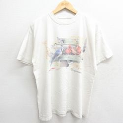 XL★古着 半袖 ビンテージ Tシャツ メンズ 90年代 90s 鳥 クルーネック 白 ホワイト 24jul27 中古