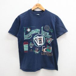 M★古着 ヘインズ Hanes 半袖 ビンテージ Tシャツ メンズ 90年代 90s トランプ カジノ ラスベガス コットン クルーネック USA製 紺 ネイビー 24jul30 中古