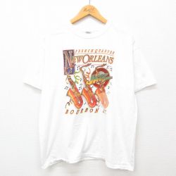 【50%OFF】XL★古着 半袖 ビンテージ Tシャツ メンズ 00年代 00s ニューオーリンズ ジャズ コットン クルーネック 白 ホワイト 24aug02 中古
