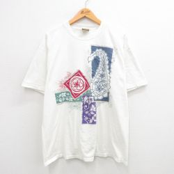 XL★古着 半袖 ビンテージ Tシャツ メンズ 90年代 90s 花 コットン クルーネック 白 ホワイト 24aug05 中古