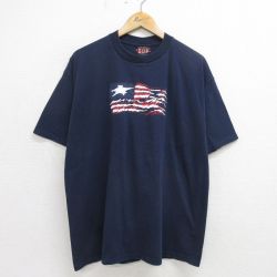 XL★古着 半袖 ビンテージ Tシャツ メンズ 00年代 00s リベリア 国旗 大きいサイズ クルーネック 紺 ネイビー 24aug05 中古
