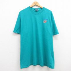 XL★古着 ヘインズ Hanes 半袖 ビンテージ Tシャツ メンズ 00年代 00s 太陽 コットン クルーネック 青緑 24aug07 中古