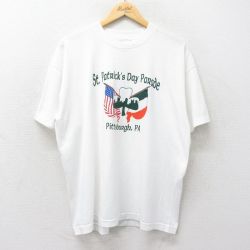 XL★古着 フルーツオブザルーム 半袖 ビンテージ Tシャツ メンズ 90年代 90s セントパトリックスデイ クルーネック 白 ホワイト 24aug07 中古