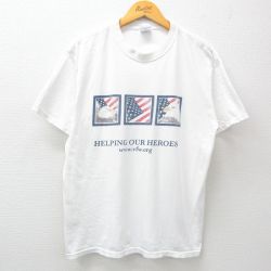 【50%OFF】XL★古着 半袖 ビンテージ Tシャツ メンズ 00年代 00s ワシ 星条旗 コットン クルーネック 白 ホワイト 24aug08 中古