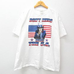【50%OFF】XL★古着 ジャージーズ 半袖 ビンテージ Tシャツ メンズ 00年代 00s アンクルサム 星条旗 大きいサイズ コットン クルーネック 白 ホワイト 24aug08 中古