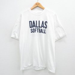 XL★古着 ヘインズ Hanes 半袖 ビンテージ Tシャツ メンズ 00年代 00s ソフトボール DALLAS 大きいサイズ クルーネック USA製 白 ホワイト 24aug10 中古