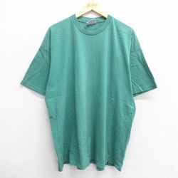 【50%OFF】XL★古着 リー Lee 半袖 ビンテージ Tシャツ メンズ 90年代 90s 無地 大きいサイズ コットン クルーネック USA製 緑 グリーン 24aug19 中古