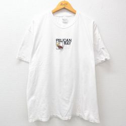 【50%OFF】XL★古着 ヘインズ Hanes 半袖 ビンテージ Tシャツ メンズ 00年代 00s ペリカン 刺繍 ボロ 大きいサイズ コットン クルーネック 白 ホワイト 24aug19 中古