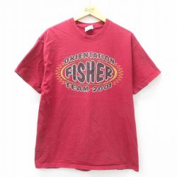 L★古着 ヘインズ Hanes 半袖 ビンテージ Tシャツ メンズ 00年代 00s FISHER コットン クルーネック エンジ 25mar29 中古