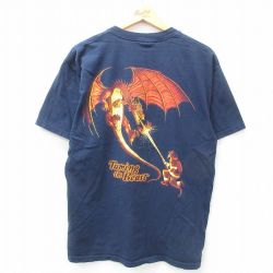 【50%OFF】L★古着 半袖 ビンテージ Tシャツ メンズ 00年代 00s ドラゴン コットン クルーネック 紺 ネイビー 25mar29 中古