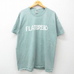XL★古着 半袖 ビンテージ Tシャツ メンズ 90年代 90s FLATBREAD コットン クルーネック USA製 薄緑 グリーン 25mar29 中古