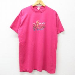 XL★古着 半袖 ビンテージ Tシャツ メンズ 90年代 90s KISS コットン クルーネック ピンク 25mar29 中古