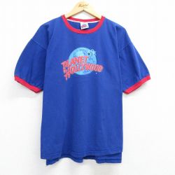 XL★古着 半袖 ビンテージ Tシャツ メンズ 90年代 90s プラネットハリウッド 大きいサイズ コットン クルーネック USA製 青 ブルー リンガー 【spe】 25mar29 中古