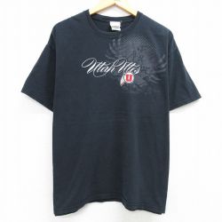 XL★古着 半袖 ビンテージ Tシャツ メンズ 00年代 00s ユタ大学 大きいサイズ コットン クルーネック 黒 ブラック 25mar29 中古