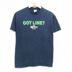 M★古着 半袖 ビンテージ Tシャツ メンズ 00年代 00s コロナビール コットン クルーネック 紺 ネイビー 25mar29 中古