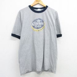 XL★古着 半袖 ビンテージ Tシャツ メンズ 00年代 00s コロナビール クルーネック グレー 霜降り リンガー 25mar29 中古