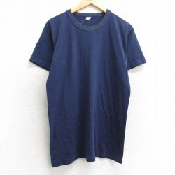 M★古着 半袖 ビンテージ Tシャツ メンズ 80年代 80s 無地 クルーネック 紺 ネイビー 25mar29 中古