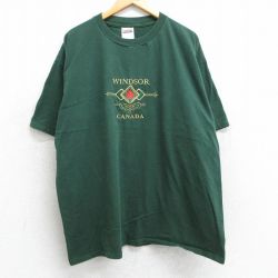 XL★古着 TULTEX 半袖 ビンテージ Tシャツ メンズ 90年代 90s WINDSOR 刺繍 大きいサイズ コットン クルーネック カナダ製 緑 グリーン 25mar29 中古