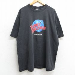 XL★古着 半袖 ビンテージ Tシャツ メンズ 90年代 90s プラネットハリウッド オーランド 大きいサイズ コットン クルーネック USA製 黒 ブラック 25mar31 中古