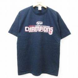 L★古着 半袖 ビンテージ Tシャツ メンズ 00年代 00s MLB ボストンレッドソックス ワールドシリーズ コットン クルーネック 紺 ネイビー メジャーリーグ ベースボール 野球 25apr01 中古