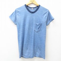 【50%OFF】M★古着 半袖 ビンテージ Tシャツ メンズ 80年代 80s 無地 胸ポケット付き クルーネック USA製 薄紺 ネイビー 霜降り他 リンガー 25apr01 中古
