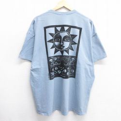 XL★古着 半袖 ビンテージ Tシャツ メンズ 00年代 00s 太陽 大きいサイズ コットン クルーネック 薄紺 ネイビー 25apr03 中古