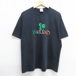 XL★古着 フルーツオブザルーム 半袖 ビンテージ Tシャツ メンズ 00年代 00s アイルランド 刺繍 コットン クルーネック 黒 ブラック 25apr03 中古
