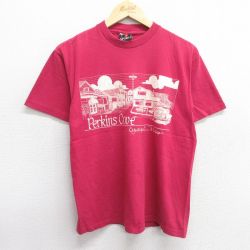 M★古着 SIGNAL 半袖 ビンテージ Tシャツ メンズ 90年代 90s 建物 コットン クルーネック USA製 エンジ 25apr03 中古