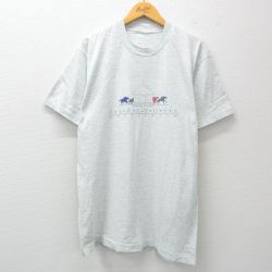 【20%OFF】XL★古着 半袖 ビンテージ Tシャツ メンズ 90年代 90s サラトガ 競馬 ロング丈 クルーネック 薄グレー 霜降り 25apr04 中古