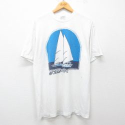 XL★古着 ヘインズ Hanes 半袖 ビンテージ Tシャツ メンズ 80年代 80s ヨット クルーネック 白 ホワイト 25apr04 中古