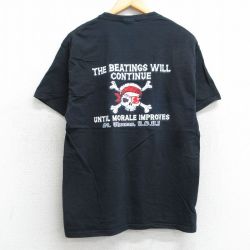L★古着 ヘインズ Hanes 半袖 ビンテージ Tシャツ メンズ 00年代 00s スカル 海賊 コットン クルーネック 黒 ブラック 25apr05 中古