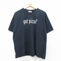 XL★古着 半袖 ビンテージ Tシャツ メンズ 00年代 00s got pizza コットン クルーネック 黒 ブラック 25apr05 中古