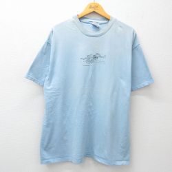 XL★古着 ヘインズ Hanes 半袖 ビンテージ Tシャツ メンズ 00年代 00s トラ 男の子 大きいサイズ コットン クルーネック 水色 【spe】 25apr07 中古