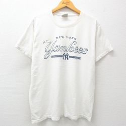 L★古着 リー Lee 半袖 ビンテージ Tシャツ メンズ 00年代 00s MLB ニューヨークヤンキース クルーネック 白 ホワイト メジャーリーグ ベースボール 野球 25apr07 中古
