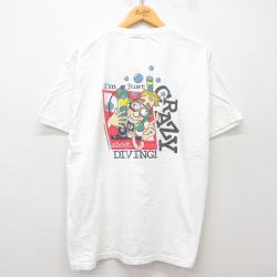 【50%OFF】XL★古着 ヘインズ Hanes 半袖 ビンテージ Tシャツ メンズ 00年代 00s ダイビング CRAZY コットン クルーネック 白 ホワイト 25apr08 中古