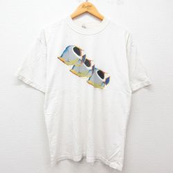 L★古着 半袖 ビンテージ Tシャツ メンズ 90年代 90s 魚 コットン クルーネック 白 ホワイト 25apr08 中古