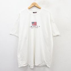 【50%OFF】XL★古着 半袖 ビンテージ Tシャツ メンズ 00年代 00s 星条旗 刺繍 大きいサイズ ロング丈 コットン クルーネック 白 ホワイト 25apr07 中古
