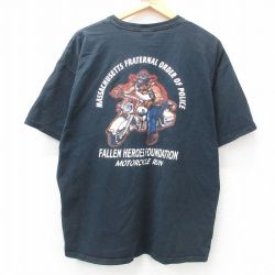 XL★古着 半袖 ビンテージ Tシャツ メンズ 00年代 00s ポリス コットン クルーネック 黒 ブラック 25apr08 中古