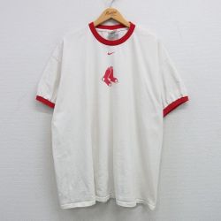 XL★古着 ナイキ NIKE 半袖 ビンテージ Tシャツ メンズ 00年代 00s MLB ボストンレッドソックス 大きいサイズ コットン クルーネック 白 ホワイト リンガー メジャーリーグ ベースボール 野球 25apr08 中古