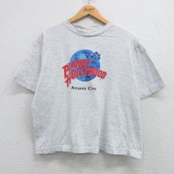 L★古着 半袖 ビンテージ Tシャツ メンズ 90年代 90s プラネットハリウッド ショート丈 コットン クルーネック 薄グレー 霜降り 25apr08 中古