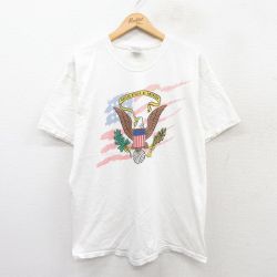 L★古着 ヘインズ Hanes 半袖 ビンテージ Tシャツ メンズ 00年代 00s アメリカ 国章 コットン クルーネック 白 ホワイト 25apr08 中古
