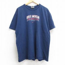 XL★古着 ナイキ NIKE 半袖 ビンテージ Tシャツ メンズ 00年代 00s GREAT AMERCAN コットン クルーネック 紺 ネイビー 25apr10 中古
